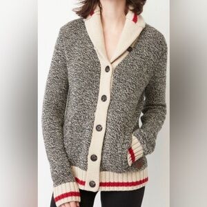 Roots Canada Heritage Cabin shawl collar sweater cardigan S Small wool grey mix